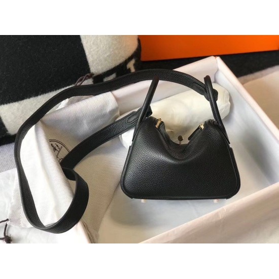 Replica Borsa Hermes Lindy Mini Pelle di vitello Clemence nera
