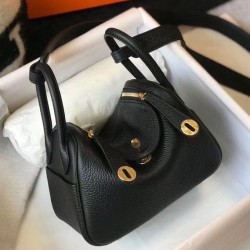 Replica Borsa Hermes Lindy Mini Pelle di vitello Clemence nera