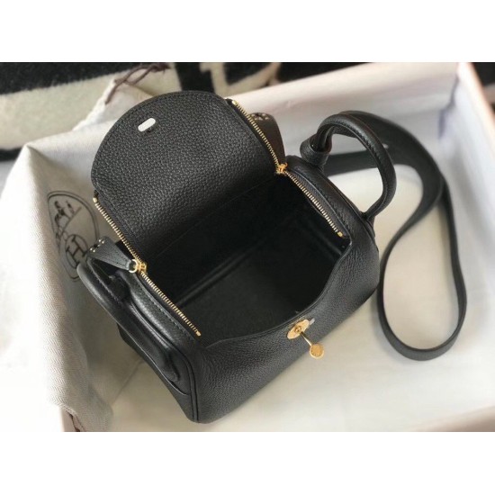 Replica Borsa Hermes Lindy Mini Pelle di vitello Clemence nera