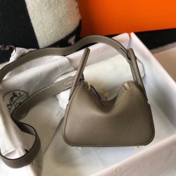 Replica Borsa Hermes Lindy Mini Taupe Clemence in pelle di vitello