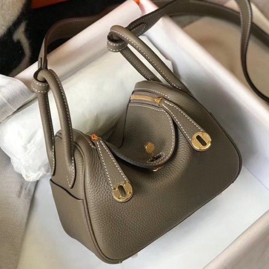 Replica Borsa Hermes Lindy Mini Taupe Clemence in pelle di vitello