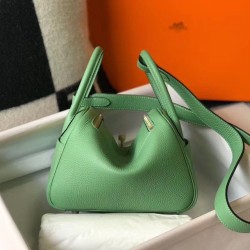 Replica Borsa Hermes Lindy Mini Clemence in pelle di vitello verde