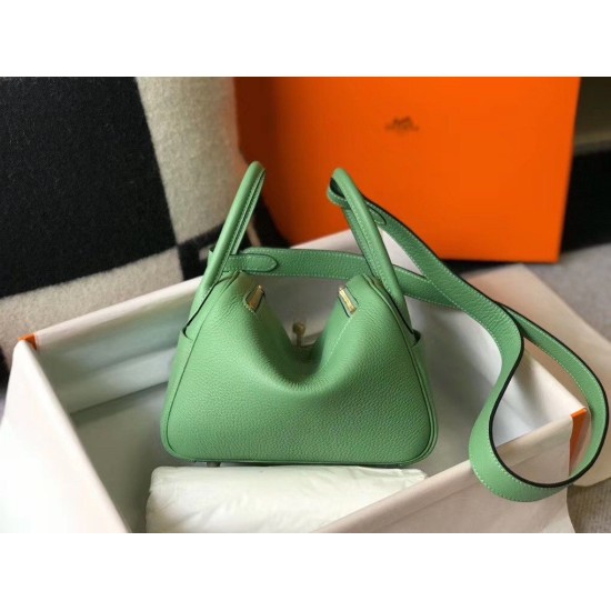 Replica Borsa Hermes Lindy Mini Clemence in pelle di vitello verde