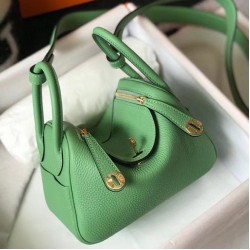 Replica Borsa Hermes Lindy Mini Clemence in pelle di vitello verde