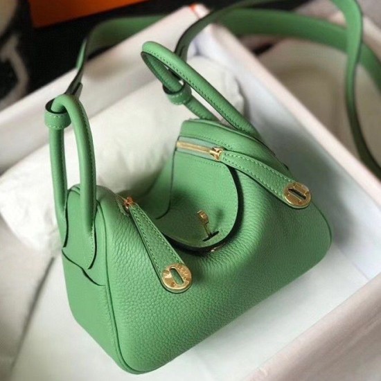 Replica Borsa Hermes Lindy Mini Clemence in pelle di vitello verde