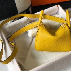 Replica Borsa Hermes Lindy Mini Clemence in pelle di vitello gialla
