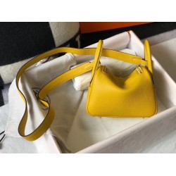 Replica Borsa Hermes Lindy Mini Clemence in pelle di vitello gialla