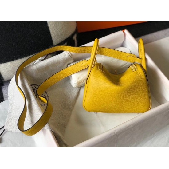 Replica Borsa Hermes Lindy Mini Clemence in pelle di vitello gialla