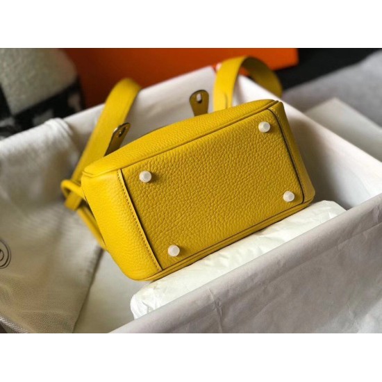 Replica Borsa Hermes Lindy Mini Clemence in pelle di vitello gialla