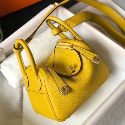 Replica Borsa Hermes Lindy Mini Clemence in pelle di vitello gialla