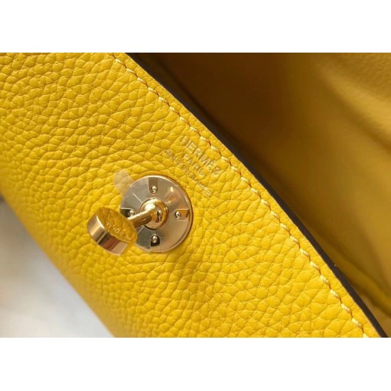 Replica Borsa Hermes Lindy Mini Clemence in pelle di vitello gialla