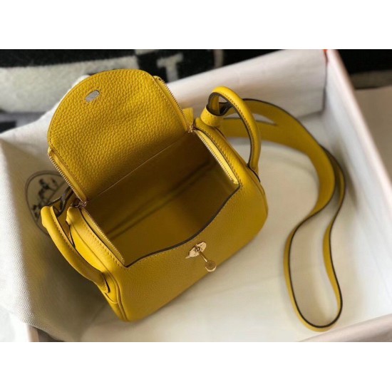 Replica Borsa Hermes Lindy Mini Clemence in pelle di vitello gialla