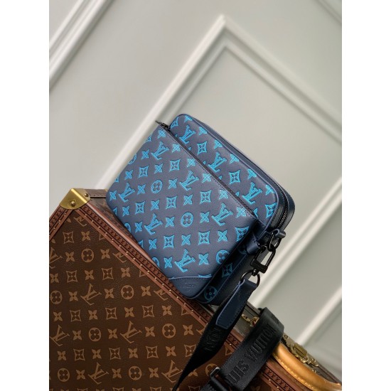 Replica Borsa a tracolla Louis Vuitton Trio in pelle con monogramma in rilievo M46604