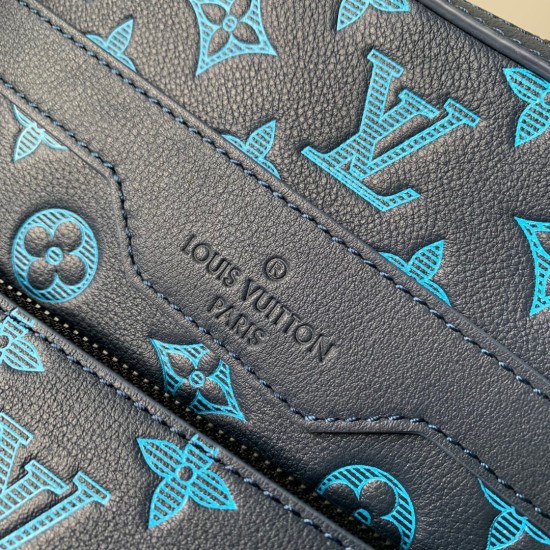 Replica Borsa a tracolla Louis Vuitton Trio in pelle con monogramma in rilievo M46604