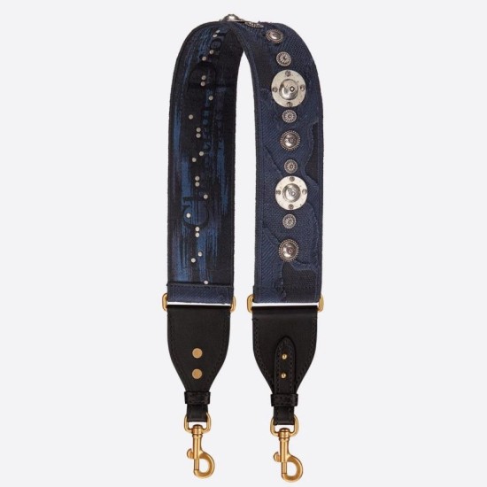 Replica Tracolla Dior Tela ricamata mimetica blu