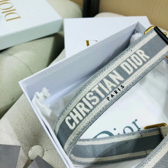 Replica Tracolla regolabile con ricamo Dior Grigia