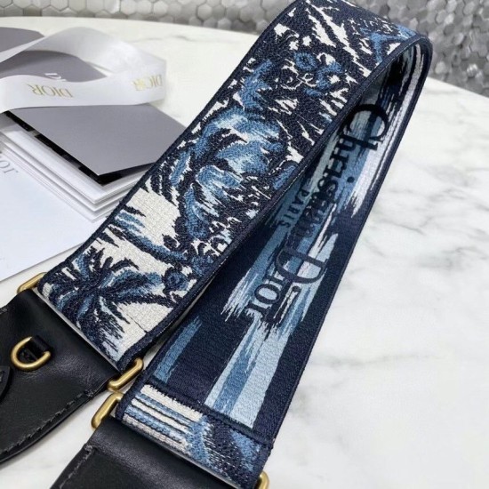 Replica Tracolla Dior con anello in ricamo palme Dior blu