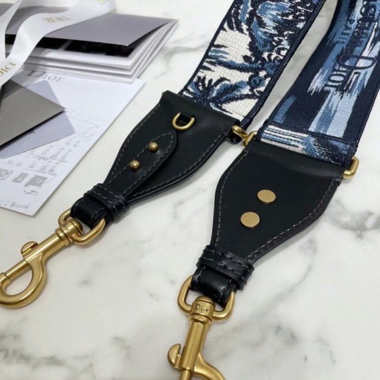 Replica Tracolla Dior con anello in ricamo palme Dior blu
