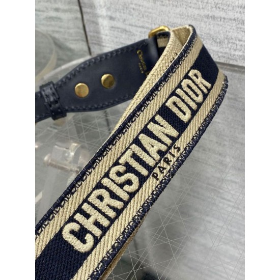 Replica Tracolla regolabile Dior con ricamo ad anello Tela Blu