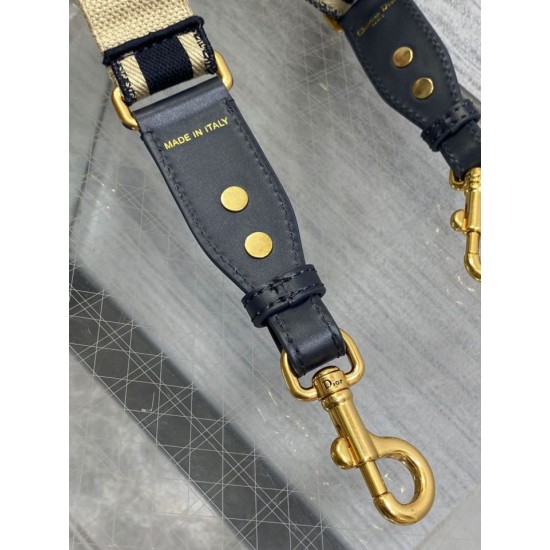 Replica Tracolla regolabile Dior con ricamo ad anello Tela Blu