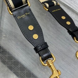 Replica Tracolla regolabile Dior con ricamo ad anello Tela Nera
