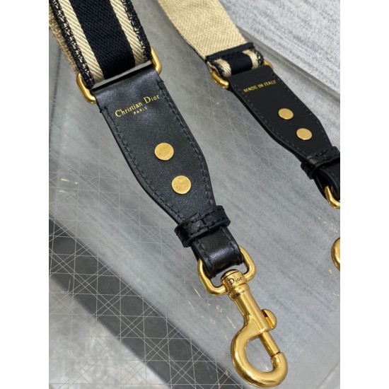 Replica Tracolla regolabile Dior con ricamo ad anello Tela Nera