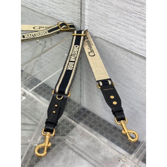 Replica Tracolla regolabile Dior con ricamo ad anello Tela Nera