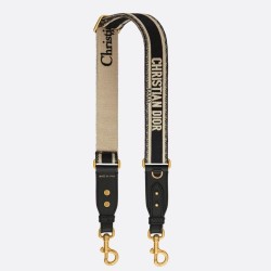 Replica Tracolla regolabile Dior con ricamo ad anello Tela Nera