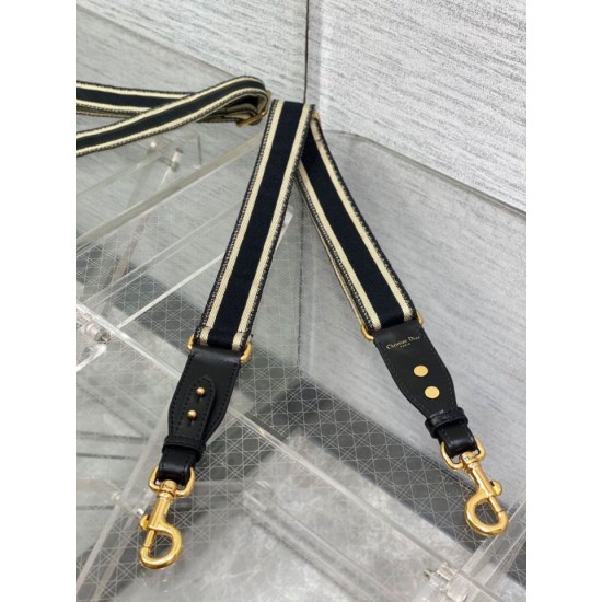 Replica Tracolla regolabile Dior con ricamo ad anello Tela Nera
