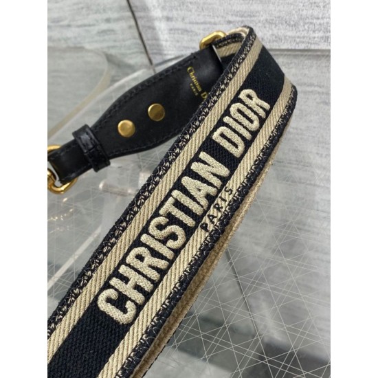 Replica Tracolla regolabile Dior con ricamo ad anello Tela Nera