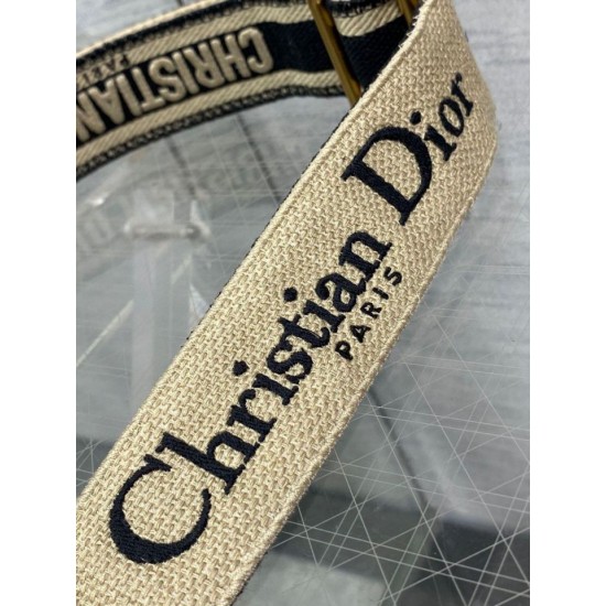 Replica Tracolla regolabile Dior con ricamo ad anello Tela Nera
