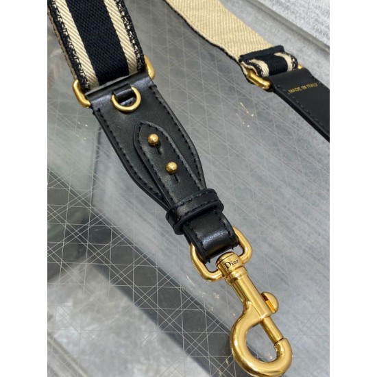 Replica Tracolla regolabile Dior con ricamo ad anello Tela Nera