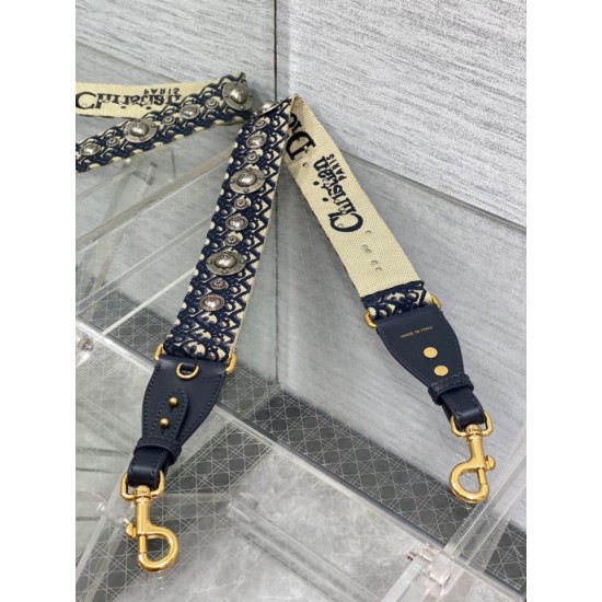 Replica Tracolla Dior con Anello Ricamo Obliquo con Medaglioni Blu