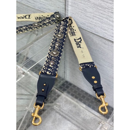 Replica Tracolla Dior con Anello Ricamo Obliquo con Medaglioni Blu