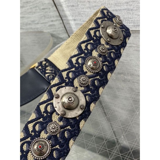 Replica Tracolla Dior con Anello Ricamo Obliquo con Medaglioni Blu