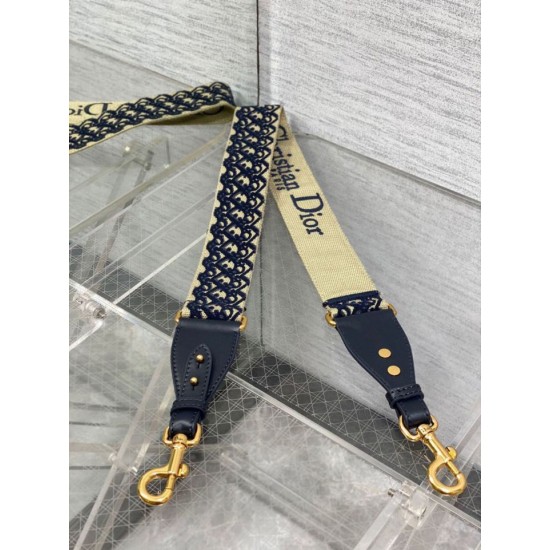 Replica Tracolla Dior con Anello Ricamo Obliquo Blu