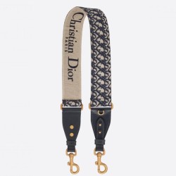 Replica Tracolla Dior con Anello Ricamo Obliquo Blu