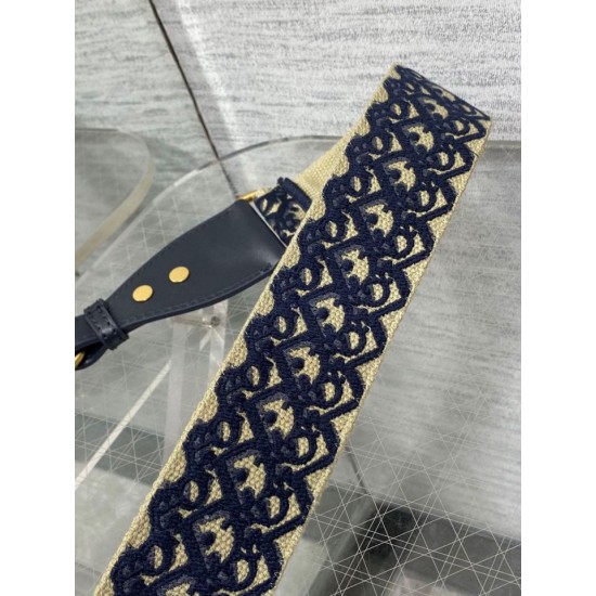 Replica Tracolla Dior con Anello Ricamo Obliquo Blu