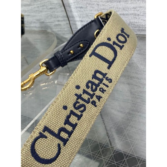 Replica Tracolla Dior con Anello Ricamo Obliquo Blu