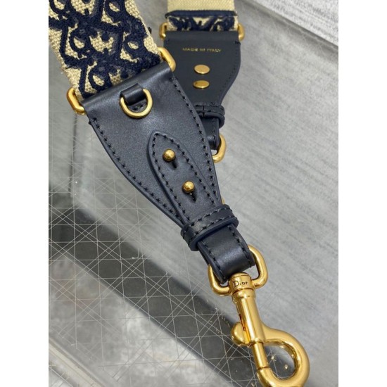 Replica Tracolla Dior con Anello Ricamo Obliquo Blu