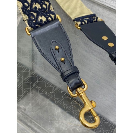 Replica Tracolla Dior con Anello Ricamo Obliquo Blu