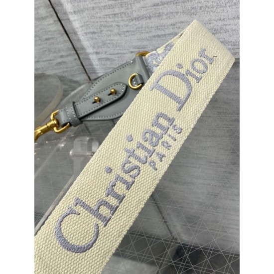 Replica Tracolla Dior con Anello Ricamo Obliquo Grigio