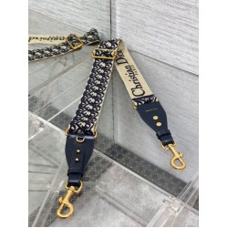 Replica Tracolla Dior Regolabile con Anello Ricamo Obliquo Blu