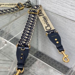 Replica Tracolla Dior Regolabile con Anello Ricamo Obliquo Blu