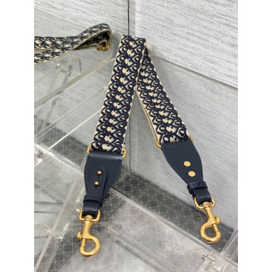 Replica Tracolla Dior Regolabile con Anello Ricamo Obliquo Blu