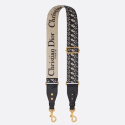 Replica Tracolla Dior Regolabile con Anello Ricamo Obliquo Blu