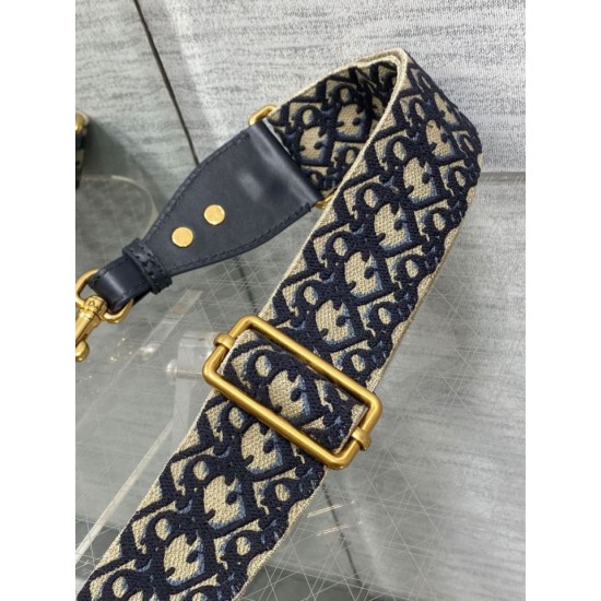 Replica Tracolla Dior Regolabile con Anello Ricamo Obliquo Blu