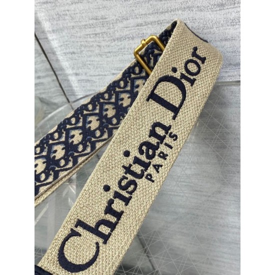 Replica Tracolla Dior Regolabile con Anello Ricamo Obliquo Blu
