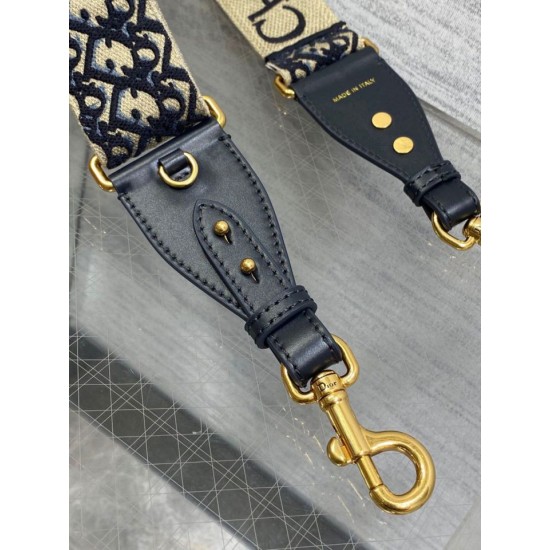 Replica Tracolla Dior Regolabile con Anello Ricamo Obliquo Blu