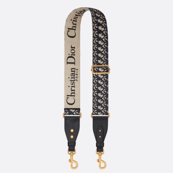Replica Tracolla Dior Regolabile con Anello Ricamo Obliquo Blu